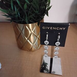 Givenchy Silver Crystal Drop Earrings